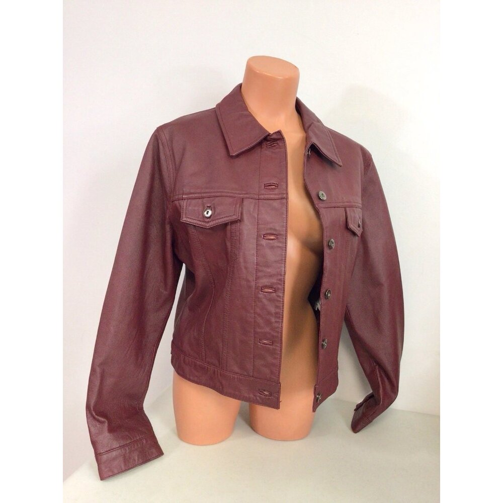 Red Leather Jacket Retro Coat Womens Medium